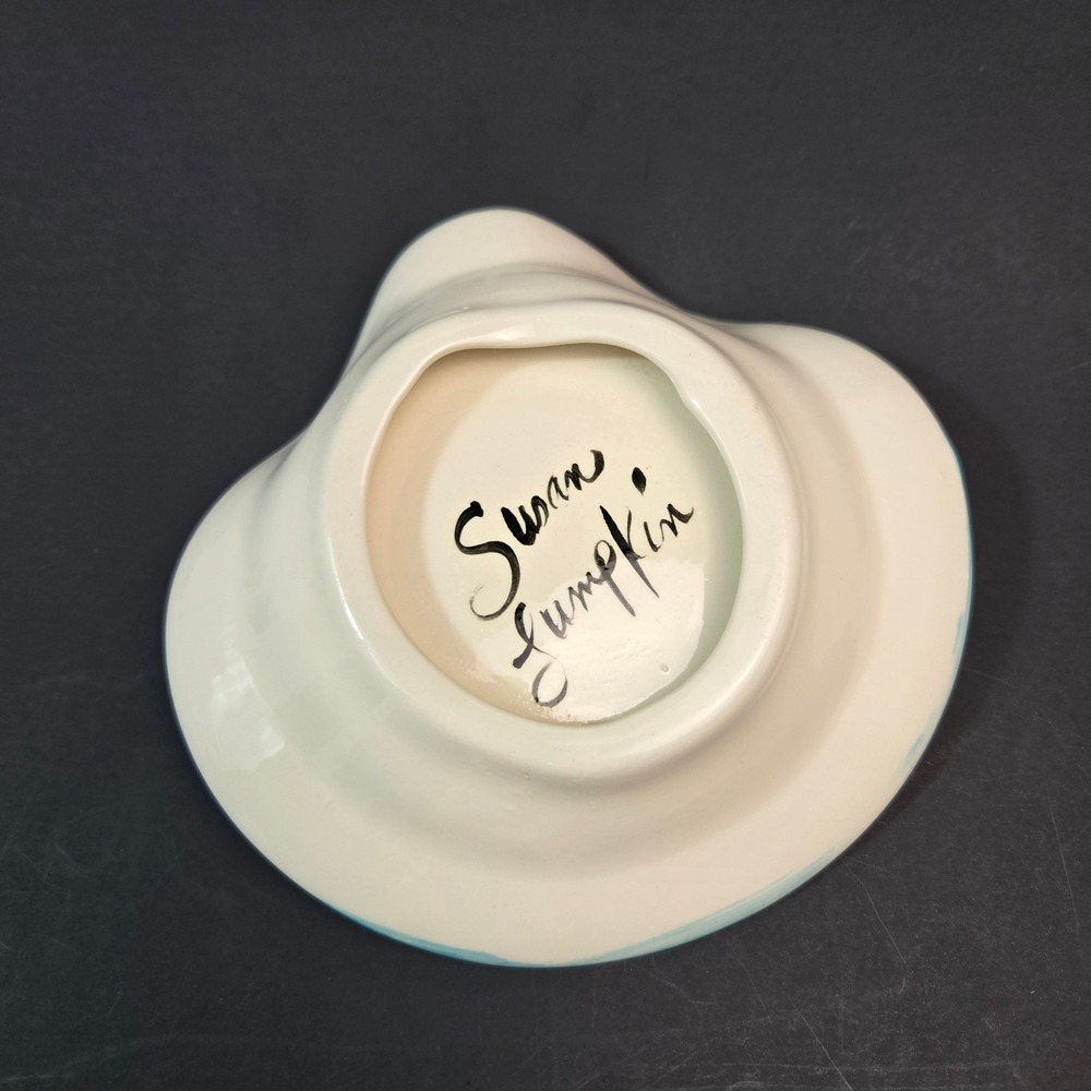 Susan Lumpkin Studio Pottery Hand Painted Heron Egret Ceramic Trinket Dish 6in - Picture 4 of 7